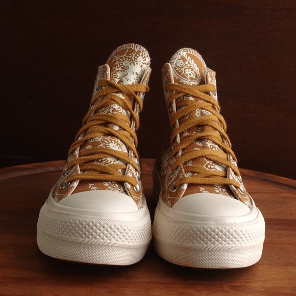 Converse Sneakers WMS SZ 6 Gold Paisley High Top Platform Shoes Bandana Casual - Picture 3 of 16